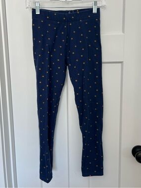 Boden: Navy Metallic Gold Star Print Leggings Cotton: Size 9-10